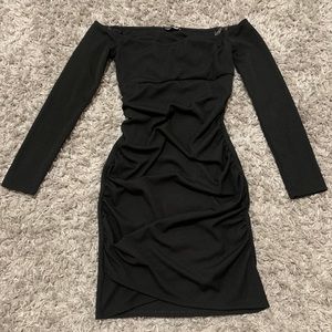 Fashion nova black long sleeve, ruched dress